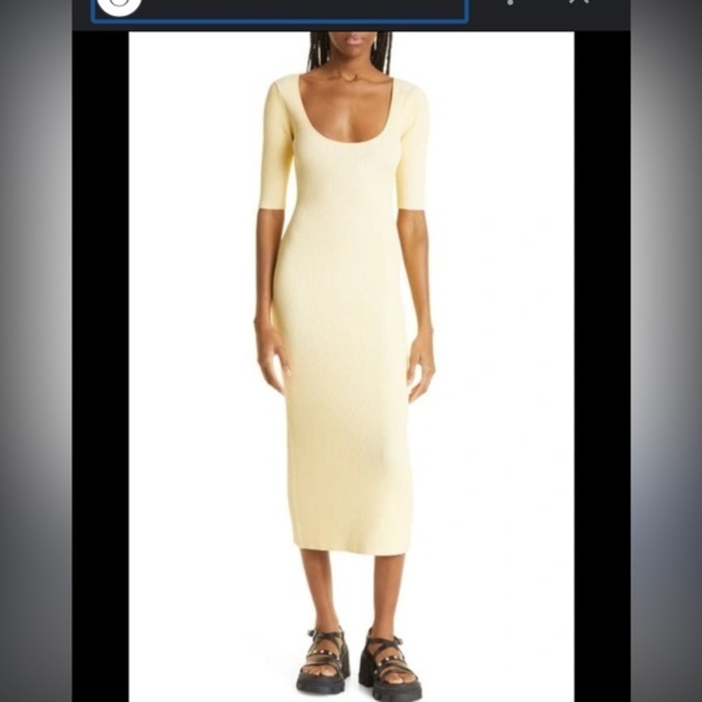 Ganni melange knit ribbed midi dress pale yellow Medium